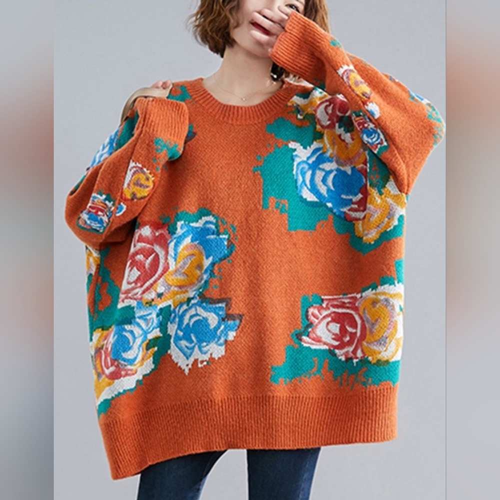 VINTAGE Amato Rizzi Floral Oversized Knit Sweater Hemp Cotton Blend